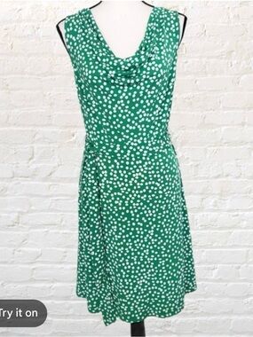 LOFT Green and White Polka Dot Cowl Neck Dress